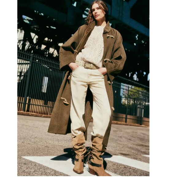 Free People Alma Long Duffle Coat Color BEECH Size Large - Picture 6 of 12